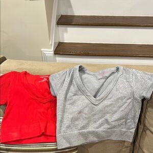 Kids V-Neck Ribbed Tops - Red and Gray